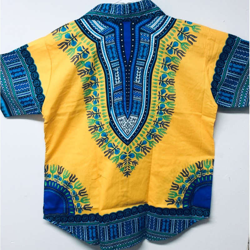 Karan African Print Button Up Shirt XL N109707TY Turquoise/Yellow Style 586