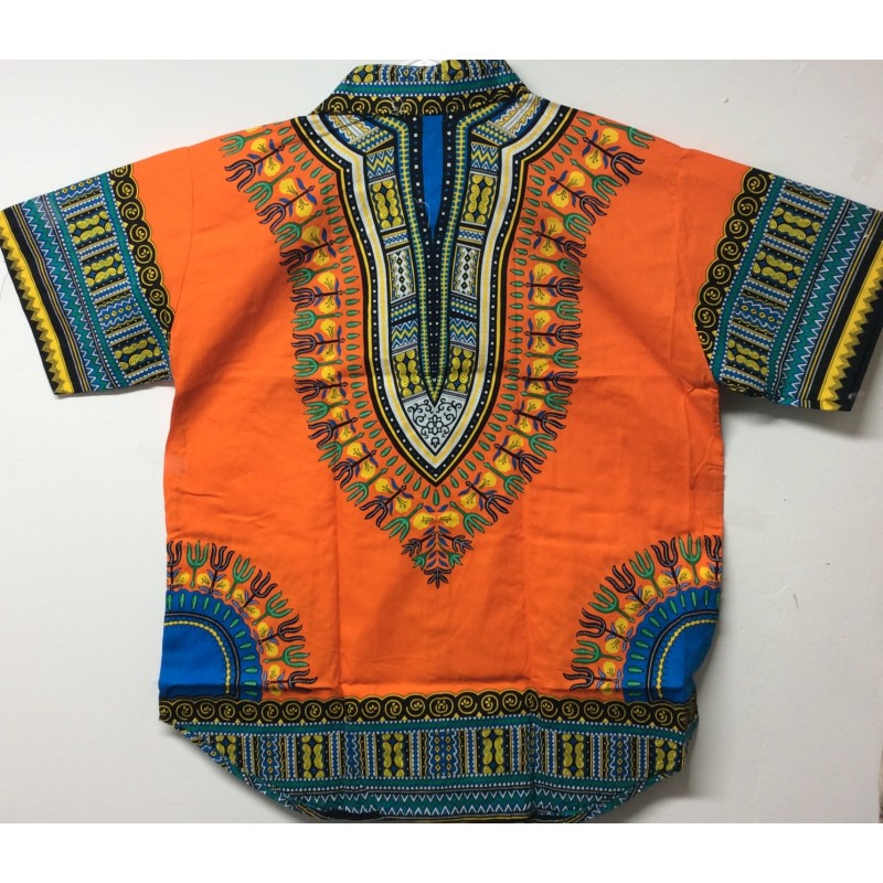 Karan African Print Button Up Shirt XL N109707OGS Orange / Green Style 586