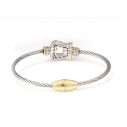 LADIES TWO TONE PAVE CRYSTAL CLASSIC CABLE BRACELET 93087BR-TTP-001