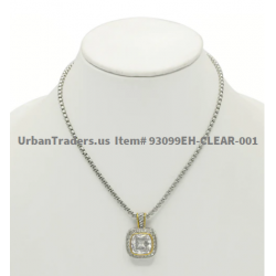 LADIES SQUARE CLEAR CRYSTAL AND RHINESTONES ENGRAVED PENDANT BOX CHAIN NECKLACE ITEM NO 93099EH-CLEAR-001 BY URBANTRADERS.US