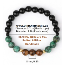 Unisex Handmade African Black Agate 8mm Turquoises Natural Stone Beads Handmade Bracelet Item No. NL01670-001 By UrbanTraders.us