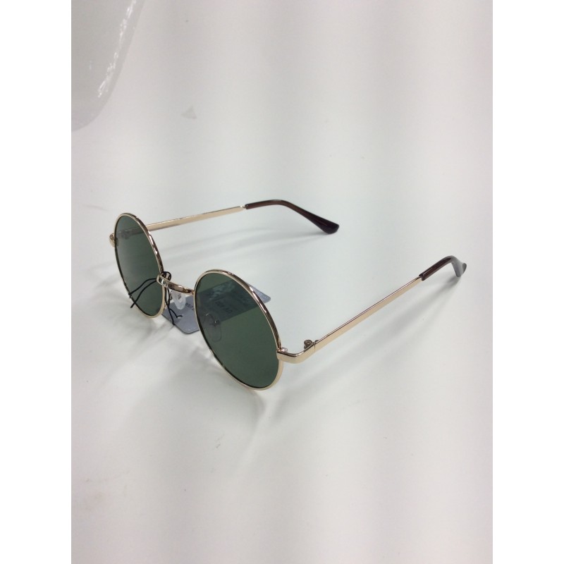 Round Unisex Green Lens on Gold Frame Sunglasses Item RGGF-001