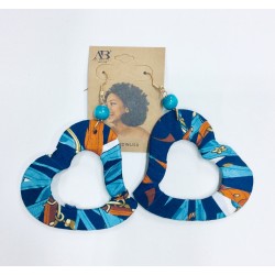 African Print Blue Heart Shaped Earrings Item ABHE-001