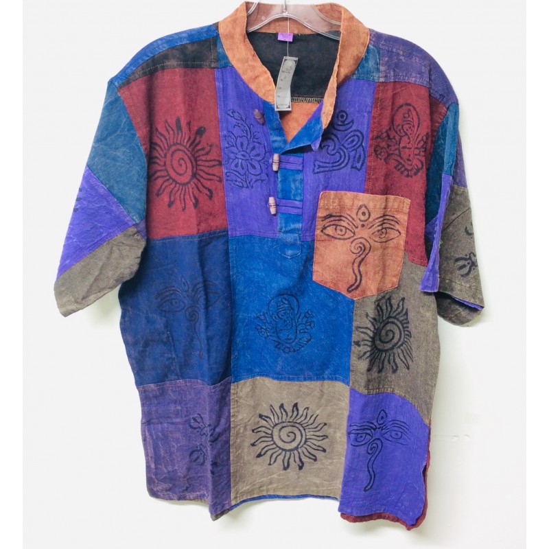 Cotton Men’s Multi-Color Patch Shirt Purple Item MCPS-001