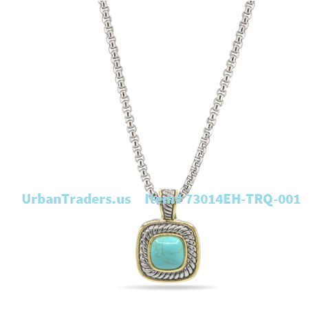 Ladies Two Tone Turquoise Pendant Box Chain Necklace by UrbanTraders.us